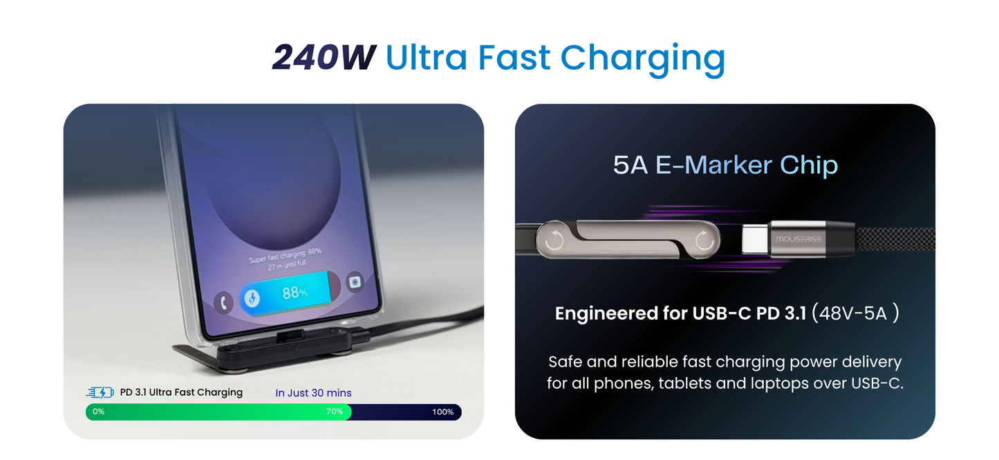 240W USB-C to USB-C Ultra Fast Charging Cable with Convertible Phone Stand