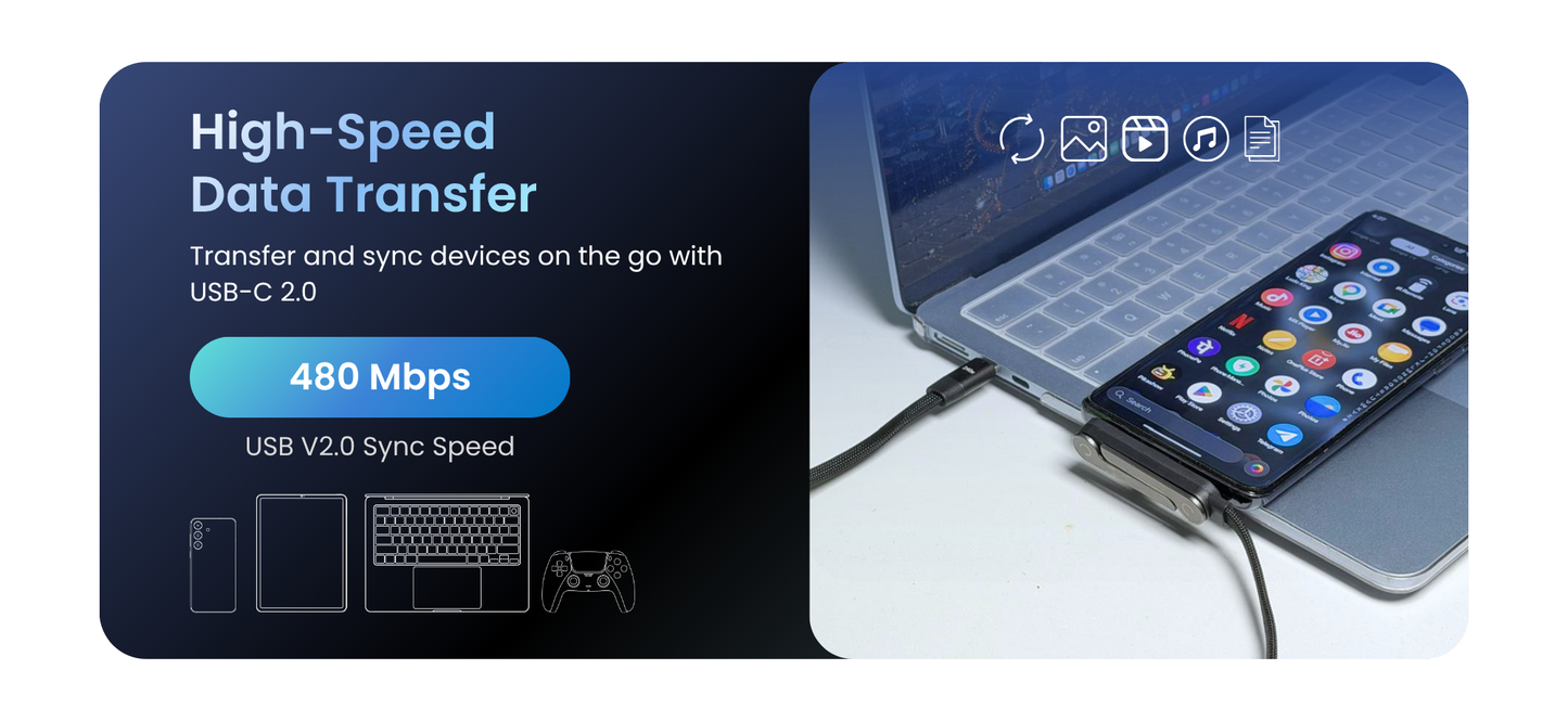 240W USB-C to USB-C Ultra Fast Charging Cable with Convertible Phone Stand