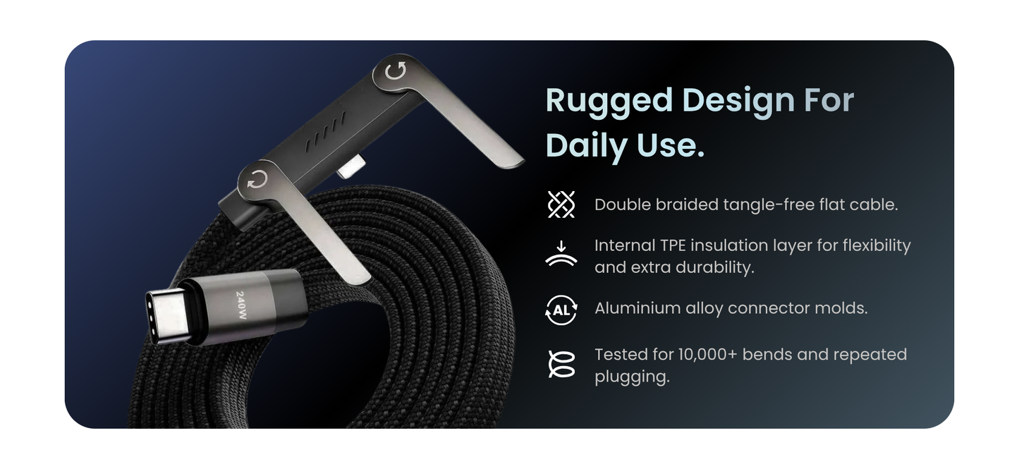240W USB-C to USB-C Ultra Fast Charging Cable with Convertible Phone Stand